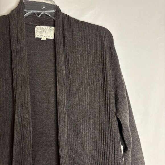 Debbie Morgan Long Sleeve Ribbed Front Flared Open Cardigan Sweater Brown Large - Picture 5 of 16